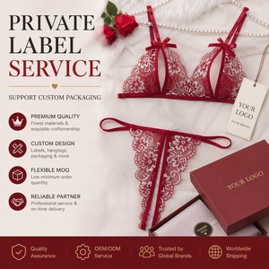 Completo Set Lingerie Sexy Rosso in Pizzo Traspirante Sottile, <span class=keywords><strong>Reggiseno</strong></span> a Coppa Aperta Scavato <span class=keywords><strong>con</strong></span> Fiocco, Intimo Erotico <span class=keywords><strong>Trasparente</strong></span> da Donna - Hot Sale - Product Image 5
