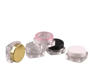 Wholesale cheap square 3 ml PS plastic eye cream jars with round lid reusable