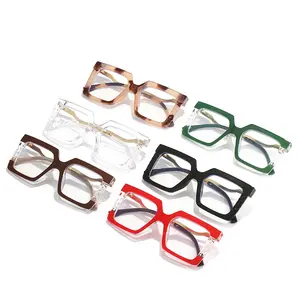 Tr90 Kacamata Persegi Wanita Kacamata Lensa Datar Kebesaran Bingkai Kacamata Besar Vintage Frame Kacamata Musim Semi Kaki
