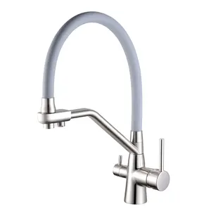 Grifo de cocina de acero inoxidable ajustable, grifo de lavabo de válvula fría y caliente con rotación de 360 grados, extensor de grifo de cocina