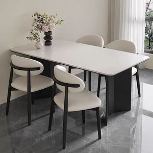 Juego de Mesa y Sillas de Comedor de Piedra Sinterizada de Lujo Moderno Italiano, Mesa Rectangular de Placa de Roca para Muebles de Restaurante o Villa - Product Image 4
