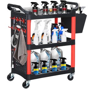 Carro de detalles automáticos con ruedas, carro de detalles rodante de 3 niveles con cubo colgante de ganchos largos, carro organizador de lavado de autos - Product Image 1