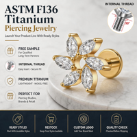 Aopo ASTM F136 Clous de labret classiques en titane plaqué, boucles d'oreilles pour cartilage, tragus, hélix, lèvre, bijoux de piercing avec cristal/strass
