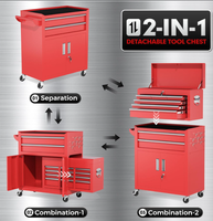 Armoire de rangement d'outils roulants à 8 tiroirs Emballage amélioré Boîte à outils en métal détachable pour atelier de garage Couleur rouge
