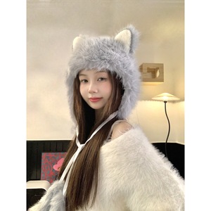 Korean Style Cat Ear Beanie <b>Hat</b> White Pink Gray Winter <b>Warm</b> Knit <b>Hat</b> For Women 56-58cm Female Headwear - Product Image 2