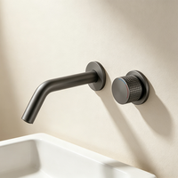 Robinet de lavabo mural WEIHAO gris anthracite encastré, eau chaude et froide, avec bouton de commande séparé pour lavabo de salle de bain