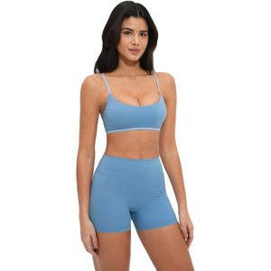 Women Two Piece Workout Set Spaghetti Strap Sports <b>Bra</b> Matching High Waist Shorts Gym Yoga Clothes Seamless <b>Blue</b> - Product Image 3