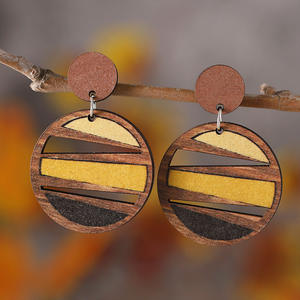 Pendientes de madera Pendientes colgantes redondos huecos geométricos para mujer Uionen 1114 - Product Image 1