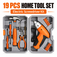 Kit d'outils de bricolage domestique 19 pièces, ensemble de tournevis électrique rechargeable avec marteau, pinces, embouts, boîte de rangement portable pour réparation à domicile