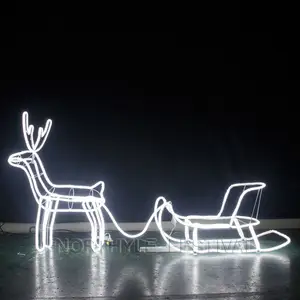 3D 순록과 썰매 야외 네온 크리스마스 LED 조명 장식 방수 야외 led 정원 조명