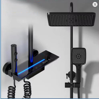 Robinet de Douche de Salle de Bain à Affichage Numérique LED, Mitigeur de Baignoire 4 Voies, Système de Douche Carré à Effet Pluie avec Touches Piano