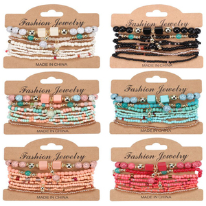 Pulsera DE <span class=keywords><strong>LA</strong></span> <span class=keywords><strong>Amistad</strong></span> para Hombre y Mujer, Abalorio de Semilla de Resina en Capas, Estilo Bohemio, Elástico, Natural, con Cuentas de Piedra de Lava, para Regalo - Product Image 2