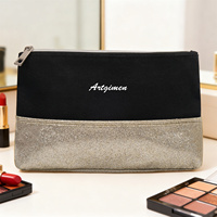 Pochette de maquillage en toile écologique avec paillettes, grande capacité, organiseur de cosmétiques de voyage pour femmes, esthétique chic, pochette preppy