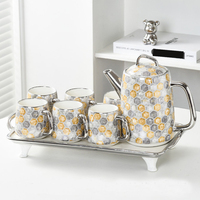 Ensemble de tasses à café en céramique marbrée dorée, service à thé en porcelaine arabe avec théière
