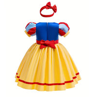 Robe de princesse classique pour mariage/fille d'honneur/demoiselle d'honneur pour filles de 1 à 12 ans, robe bouffante jaune et bleue avec nœud et bordure dorée