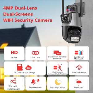 Caméra Wifi à double objectif 4MP, caméra <span class=keywords><strong>de</strong></span> <span class=keywords><strong>surveillance</strong></span> vidéo CCTV étanche avec alarme lumineuse, caméra IP - Product Image 3