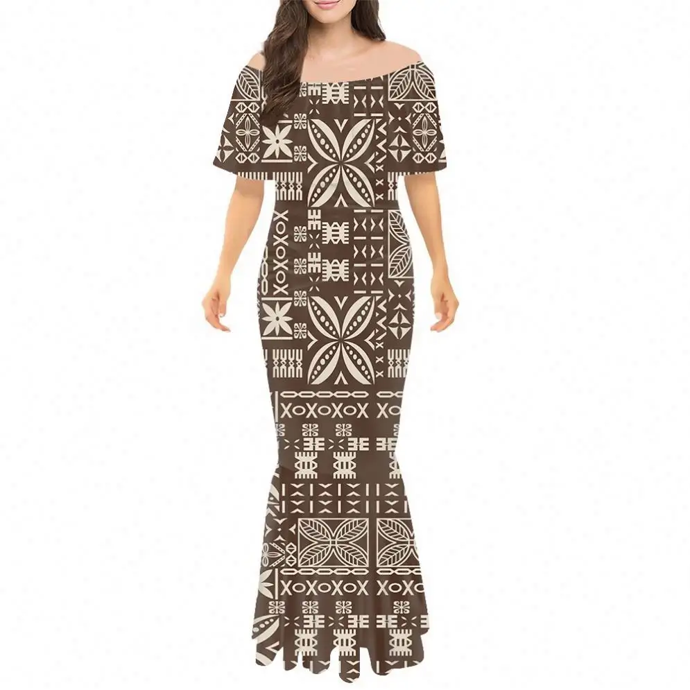 الملابس القبلية البولينيزية البني Taovala ساموا تابا زهرة طباعة مخصص فستان كوتيل للنساء تسلسل فستان الكوكتيل