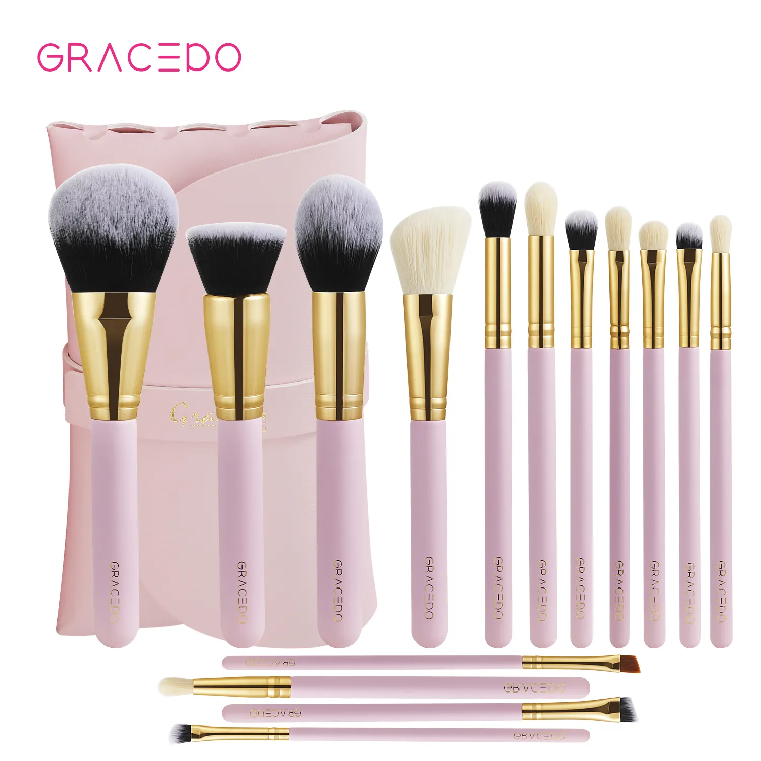 GRACEDO makeup brush set vegan vegan make up kabuki private label luxury 15pcs pink fashion gift high quality makeup brush set