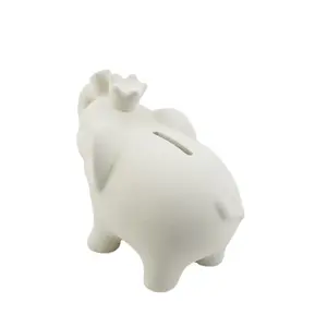 Hot sale Elephant money container creative handmade ceramic piggy bank vegetarian burning white blank animal coin bank