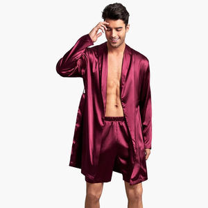Custom Silk <b>Satin</b> Robes <b>Shorts</b> Sets for Men Solid Luxury Belted Bath Robe Solid Spa Silk Robe Men Night Wear - Product Image 1