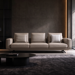 Canapé en cuir avec dossier coussiné, 2-3 places, sectionnel avec chaise longue, accoudoirs à boîte, pieds métalliques fins, style moderne et minimaliste, pour salon, hôtel, villa, hall d'entrée - Product Image 3