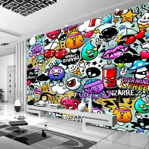 Großhandel 3d wand bilder schlafzimmer-Nach Wandbild Tapete 3D Cartoon Graffiti Einfache Modernen kinder Schlafzimmer Wohnzimmer KTV Hintergrund Tapete Papel De Parede