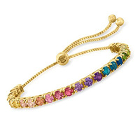 Minimalista Multicolor Cubic Zirconia Rectángulo Cristal Chapado en oro Joyería Zircon Tenis Rainbow CZ Pulseras y brazaletes