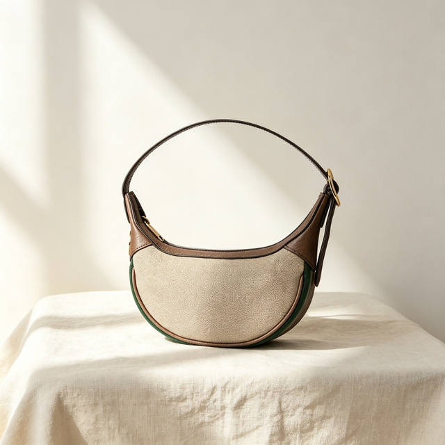 High Quality Khaki Canvas Brown Half Moon Bag for Travel Hot Sale Luxury Women Bags Shoulder Purse