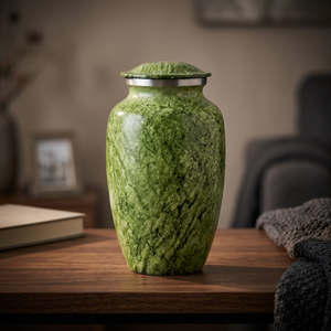 Urne funéraire en laiton de style européen à effet marbre vert, souvenir pour adulte, décoration commémorative pour la maison - India Home Crafts - Product Image 3
