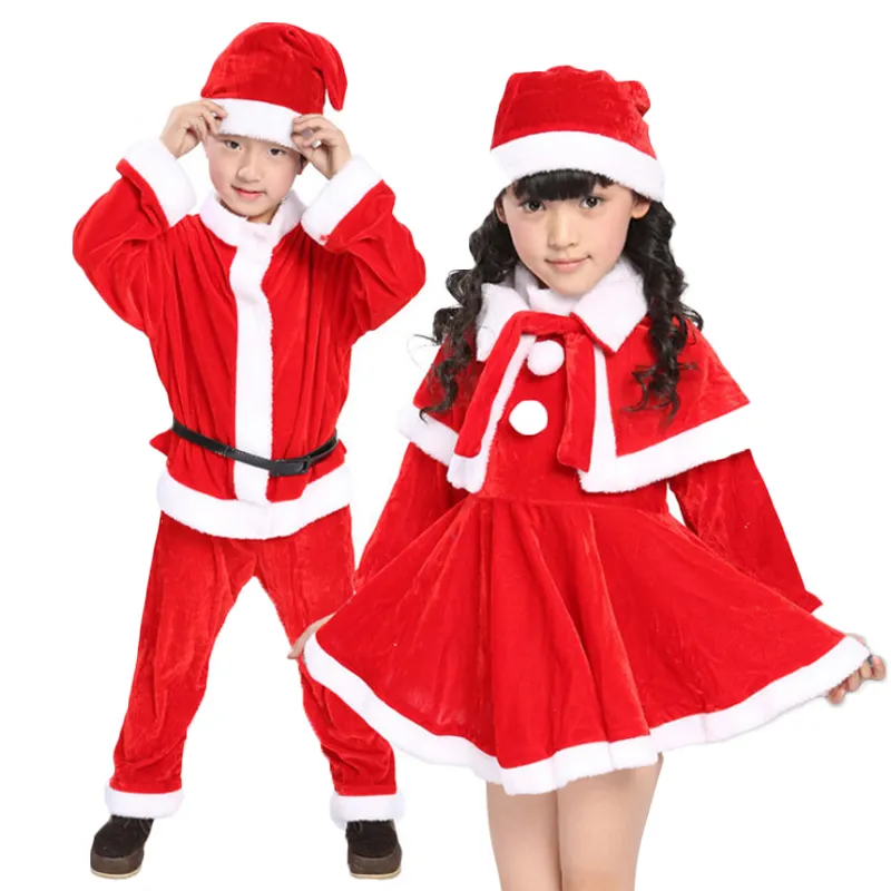 サンタクロースブティックボーイズガールズパフォーマンスパーティーコスプレ帽子ドレス新年子供キッズクリスマス服セット