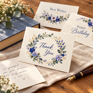 Surtido de Tarjetas de Felicitación con Flores Silvestres Azules y Moradas, Tarjetas de Notas en Blanco con Diseño Floral en Acuarela <span class=keywords><strong>para</strong></span> <span class=keywords><strong>Cumpleaños</strong></span>, Agradecimiento y <span class=keywords><strong>Felicitaciones</strong></span> - Product Image 2