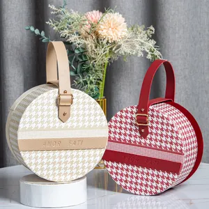 Customize Luxury Round Shape Packaging Houndstooth Classic Bridesmaid proposal Rigid Gift boxes Sets