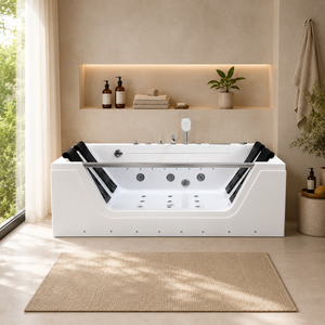 Bañera de Hidromasaje de Lujo de 47x71 Pulgadas <span class=keywords><strong>para</strong></span> <span class=keywords><strong>Parejas</strong></span> con Panel Frontal Transparente, Cuatro Reposacabezas y Boquillas de Hidromasaje - Product Image 1
