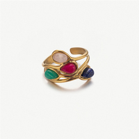 Vente en gros Bague épaisse en acier inoxydable PVD or pour femme avec pierres redimensionnables Bijoux de mode