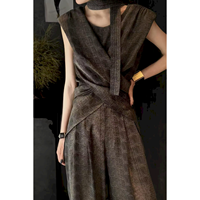 Ensemble élégant et sophistiqué de style vintage, veste amincissante à découpe croisée et pantalon large, tenue d'été respirante haut de gamme pour femmes, deux pièces