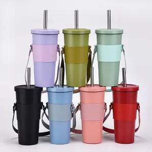 Gran oferta, 500ml, logotipo de Color personalizado, bebida fría caliente, taza de aislamiento de cerveza, vaso con tapa de acero inoxidable y pajita