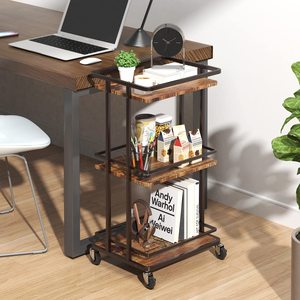Chariot de bar en bois à 3 niveaux SENYU avec roulettes, mobilier de cuisine moderne et portable - Product Image 3