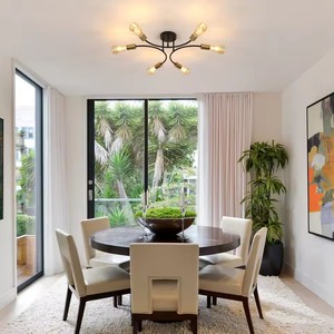 <strong>Sputnik</strong> Ceiling <strong>Light</strong> <strong>Fixture</strong> 6-<strong>Light</strong> Black and Gold Curved Shape <strong>Sputnik</strong> Chandelier Industrial Metal Semi Flush Mount Ceiling - Product Image 2