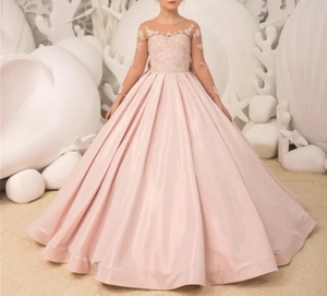 Abiti Personalizzati da Damigella per Matrimonio con Applicazioni Perle Raso con Fiocco Elegante Abito da Quinceañera Prima Comunione Ballo di Gala - Product Image 3