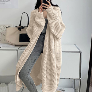 Cardigan Elegante de Tamanho Grande para Mulheres Estilo Coreano Outono Inverno Cardigan Longo de Tricô Grosso - Product Image 5
