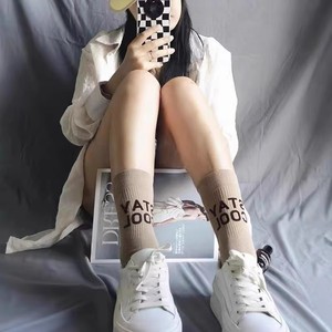 Women Mid Calf Socks Solid Color Breathable Sweat Absorbing Polyester Knee Socks Regular Casual Style - Product Image 4