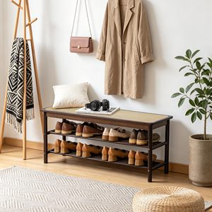 SENYU Bamboo Shoe Rack Bench with Rattan Seat, 3-Tier Shoe Storage Bench, Entryway Bench for Hallway - Product Image 5