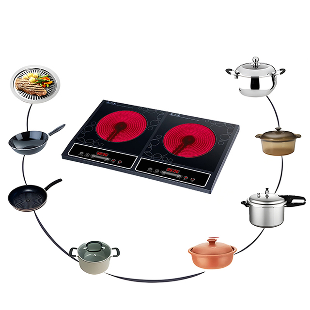 Popular Design 4000W 8 Power Level Home Kitchen Use Infrared Induction Cooktop Built-In Double Infrared Cooker