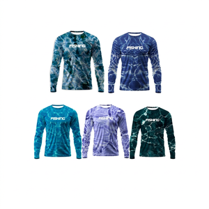 Vêtements de pêche pour hommes en polyester et élasthanne personnalisés, vêtements de chasse, UPF 50, anti-UV, légers, camouflage aquatique, chemises de pêche - Product Image 1
