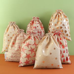 Sac cadeau en lin pour Noël, emballage sec, 30x40cm, avec cordon de serrage, sac décoratif pour cadeaux de fêtes - Product Image 1