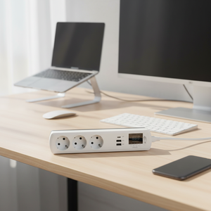 Regleta de enchufes JIUJI 16A AC 220V con pantalla de voltaje y amperaje, tomas USB tipo C, protección contra sobretensiones y sobrecorriente. - Product Image 3