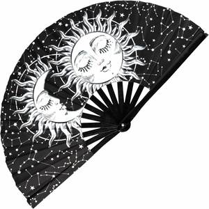 Abanico Plegable Grande con Estampado de Constelaciones de Sol y Luna, Abanico Plegable con Varillas de Bambú para Festivales, Fiestas, Cosplay, Accesorios para Fotos - Product Image 1