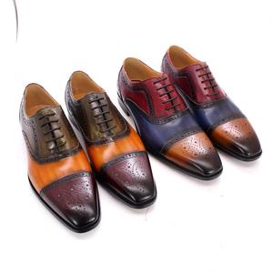 Scarpe Oxford Eleganti da <span class=keywords><strong>Uomo</strong></span> in Vera Pelle <span class=keywords><strong>Blu</strong></span> con Lacci, Modello 2026 di Tendenza, per Business e Matrimoni, Stile Color Block con Dettagli Intagliati - Product Image 6