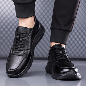 Chaussures décontractées en cuir pour hommes, bout rond, à lacets, semelle épaisse, coussinées, pour l'extérieur, mode automne, chaussures de course - Product Image 4
