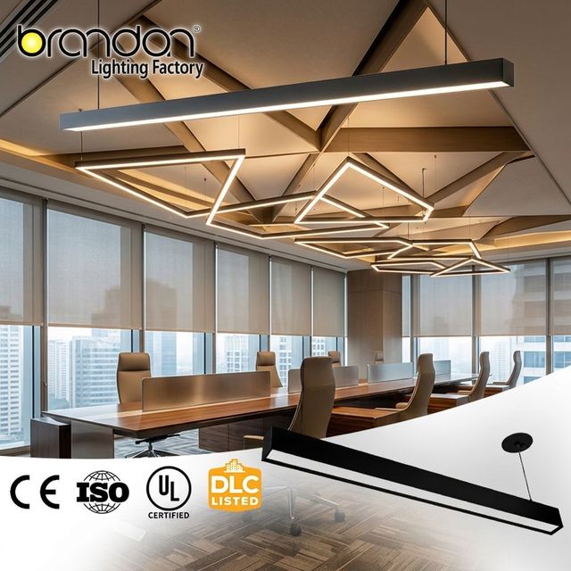 UL ETL Listed Custom Shape Ceiling LED Linear Pendant Lamp Seamless Chandelier 0-10V Dimmable High CRI Office Lighting
